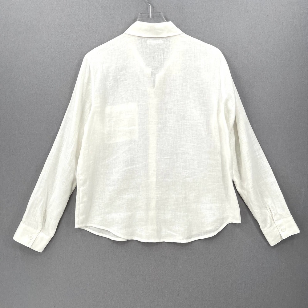 REFORMATION Sky Top Relaxed Linen Shirt Womens Large White Long Sleeve Button Up - Picture 5 of 14